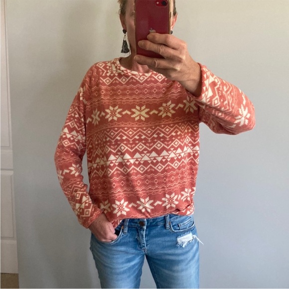 Brushed Hacci Fair Isle Geo Print Long Sleeve Top - Picture 2 of 9